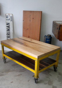 Industrial Yellow Metal Coffee Table