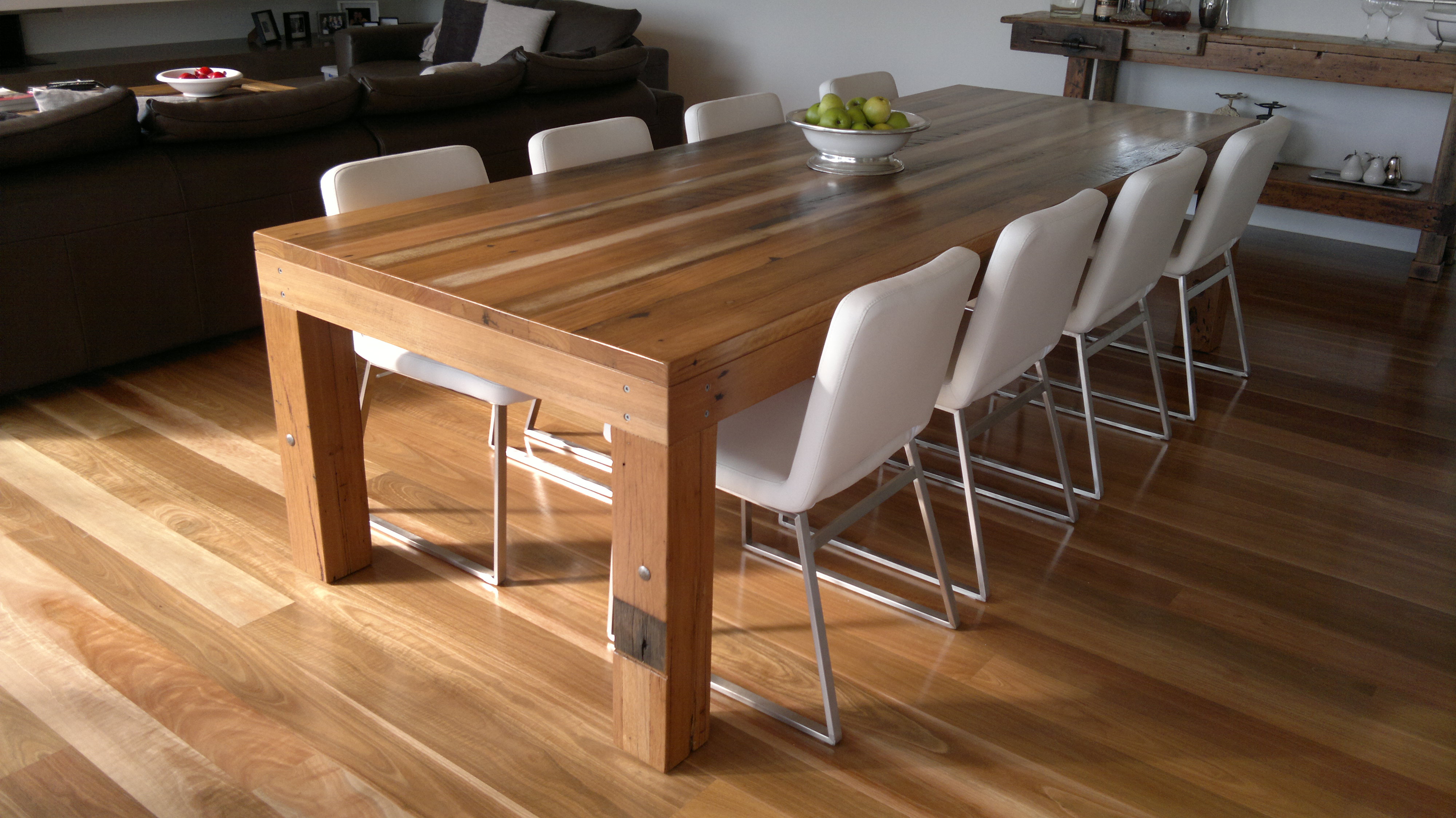 Semi Industrial Dining Table - Mixed Hardwoods - Recycled Lane