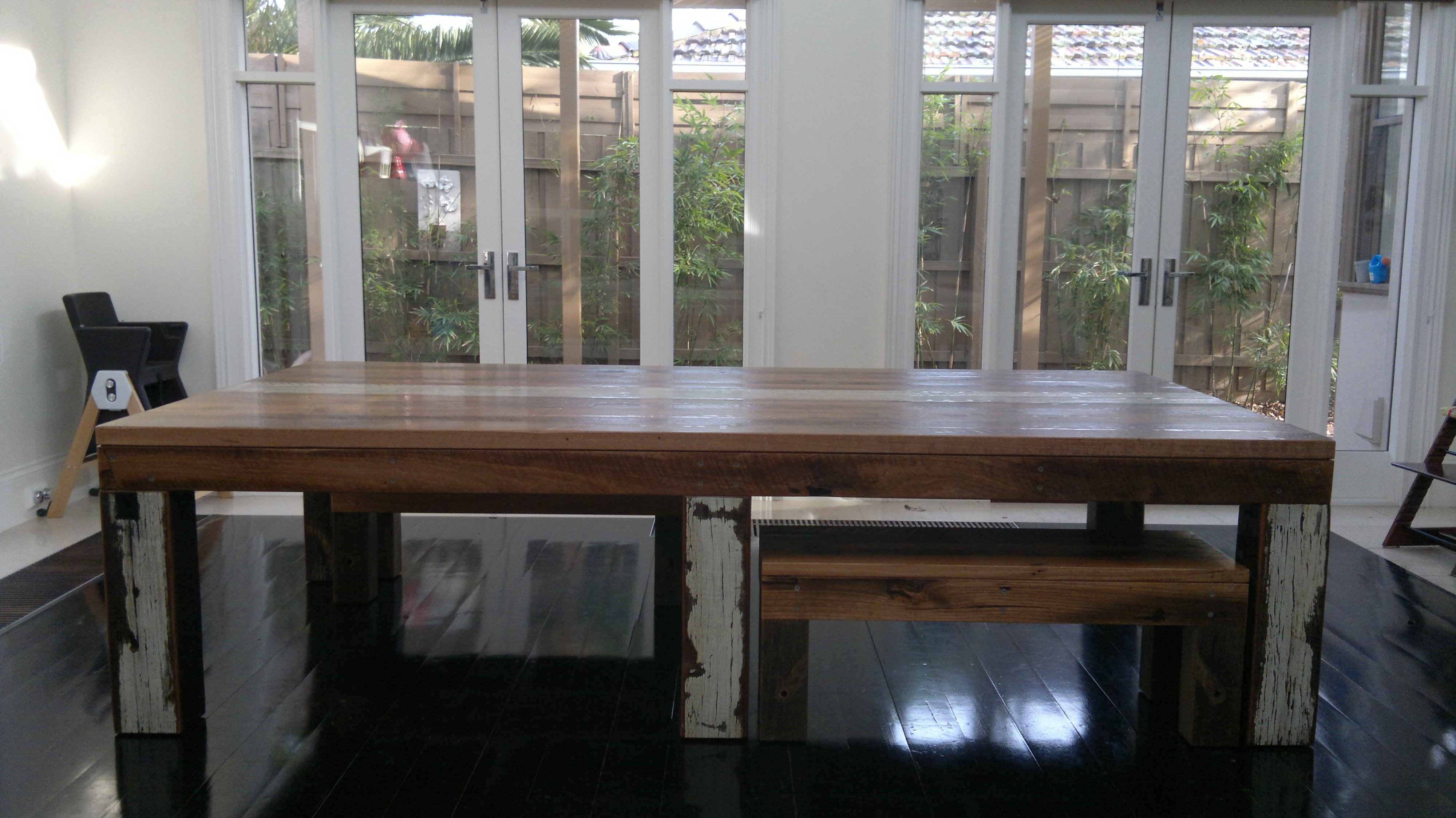 Semi Industrial:Rustic Dining Table 12-14 Seater Side View - Recycled Lane