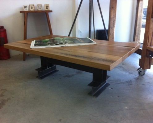 Hardwood Coffee Table with I-Beam Base