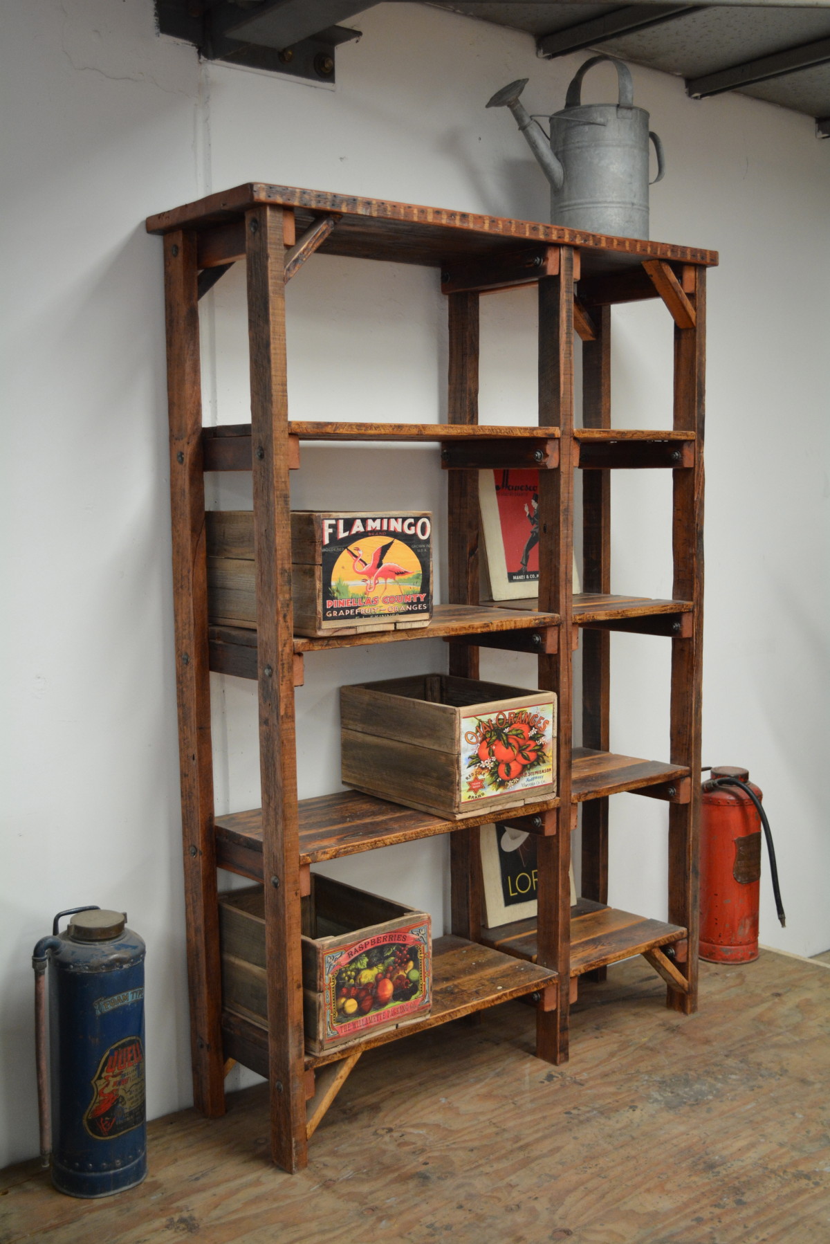 Rustic Style Hardwood Shelving Unit - 6 Legged - Recycled Lane