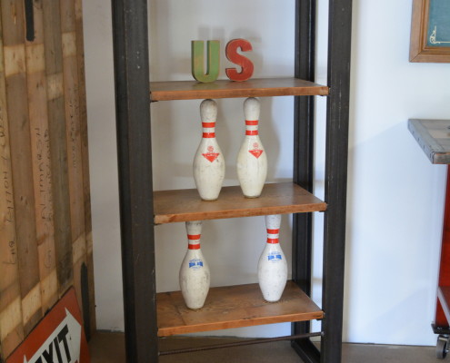 Metal Shelving Unit with Aged Cheese Board Shelves