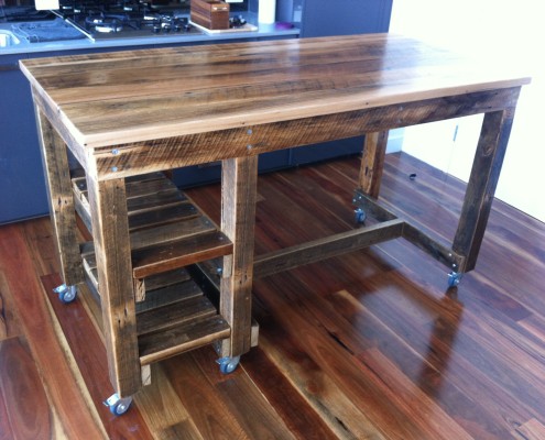 Bespoke Workbench Style Breakfast Bar - With Messmate Top & Twin Shelves