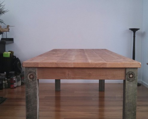 Bespoke Dining Table - Client's Own Salvaged Oregon with Our Hardwood Legs