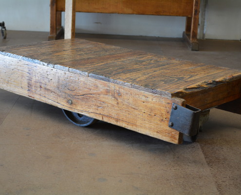 Reclaimed Coffee Table Trolley / Cart with Original Castors & Steering Stick