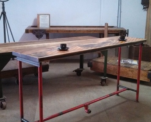 Cafe Style Bench - Reclaimed Aged Oregon & Salvaged Fire Station Piping