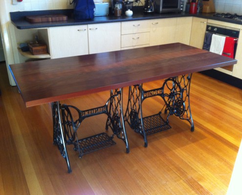 Jarrah Table Top with Antique Sewing Bases