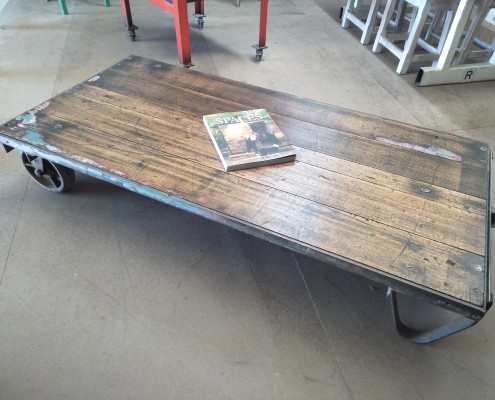 Industrial Trolley Coffee Table with Recycled Hardwood Top