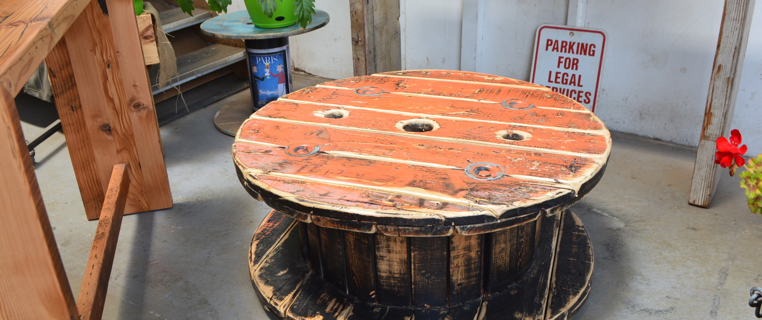 Orange Cable Drum Coffee Table