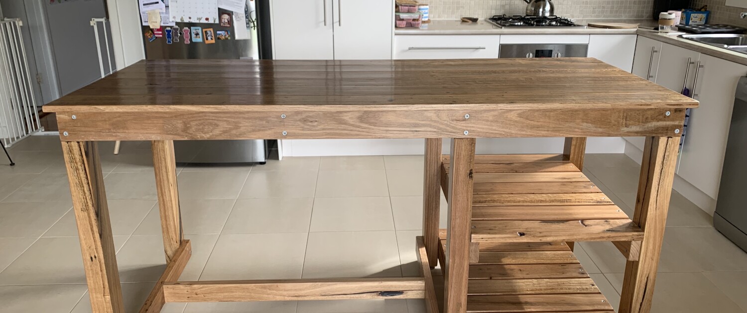 6 Legged Workbench Style Island Bench / Breakfast Bar - Front View